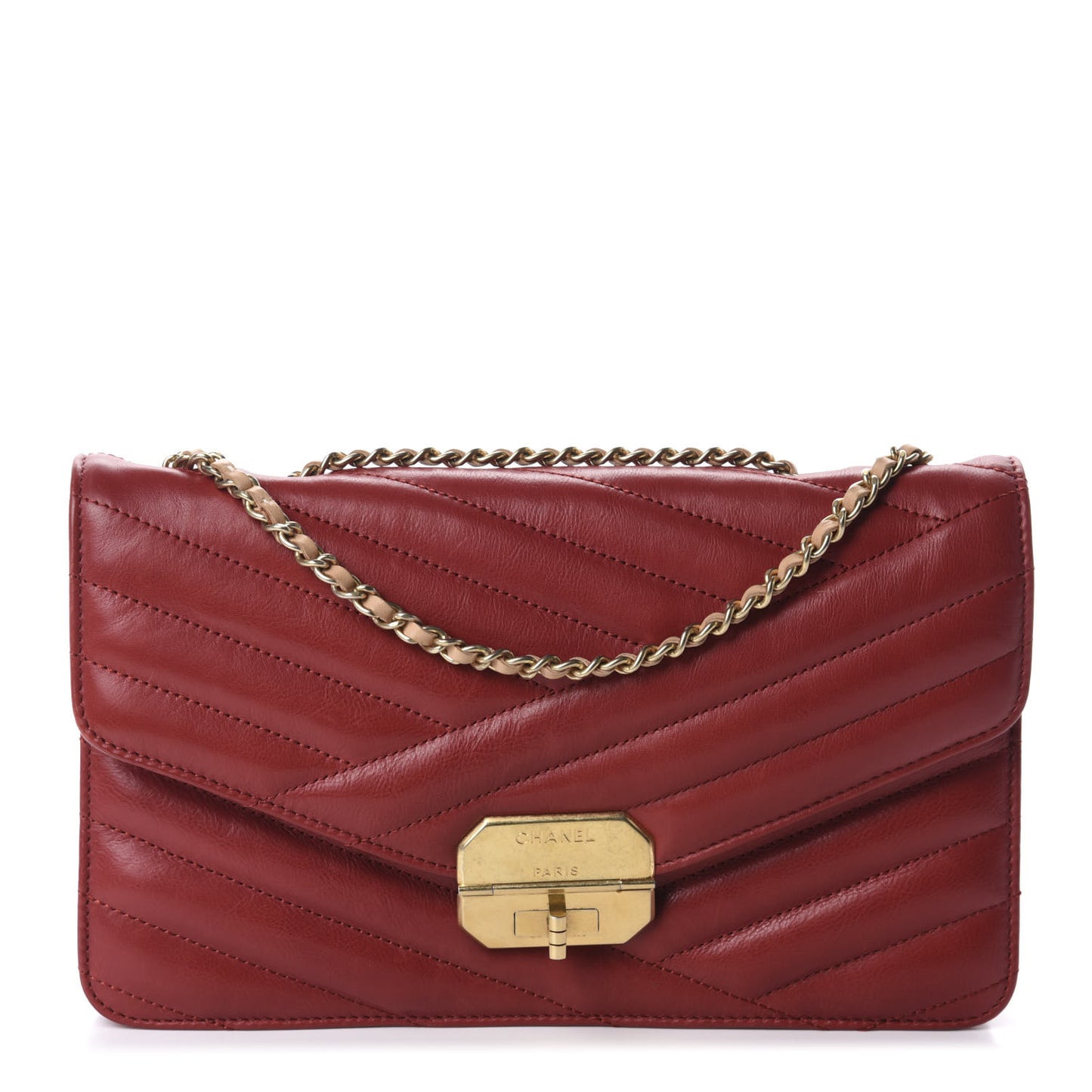 Calfskin Chevron Quilted Gabrielle Flap Red