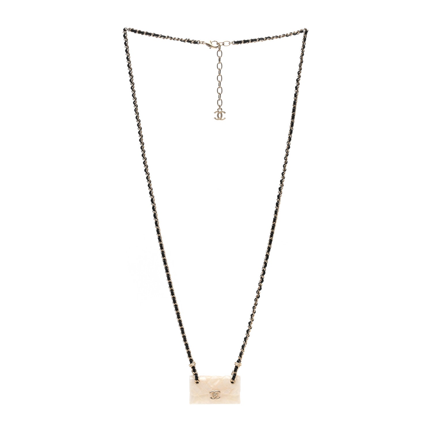 Chanel Metal Resin Calfskin Quilted CC Turnlock Chain Bag Necklace Gold White 3 of 4