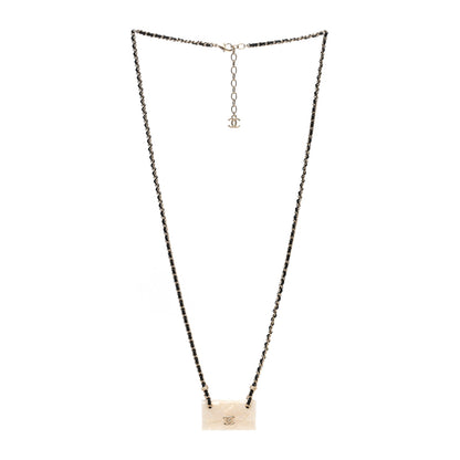 Chanel Metal Resin Calfskin Quilted CC Turnlock Chain Bag Necklace Gold White 3 of 4