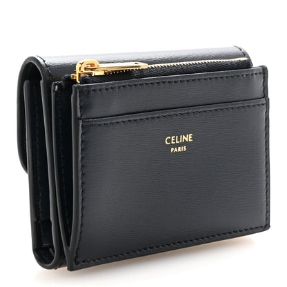 Celine Shiny Calfskin Compact Triomphe Wallet With Coin Purse Navy Blue 4 of 8