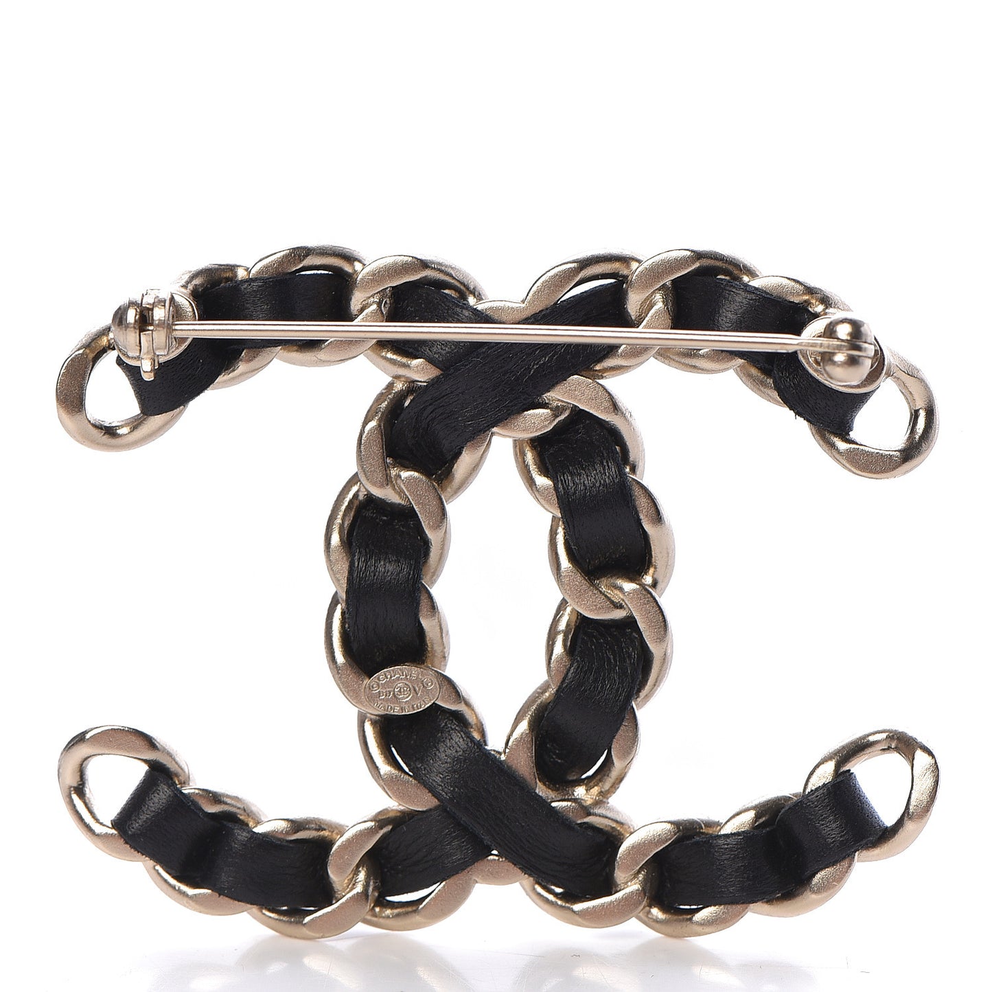 Lambskin Chain CC Brooch Black Gold