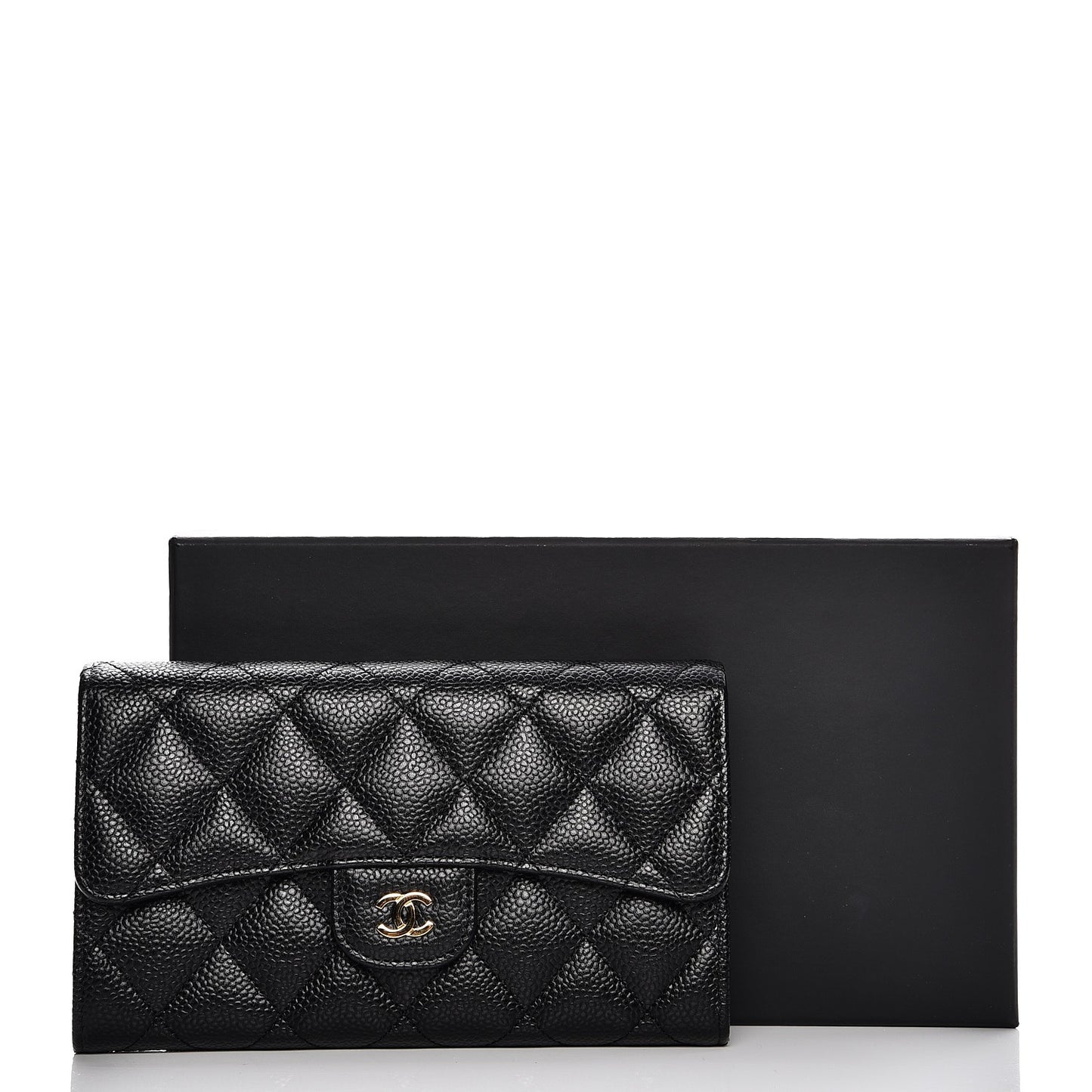 Caviar Quilted Large Flap Wallet Black