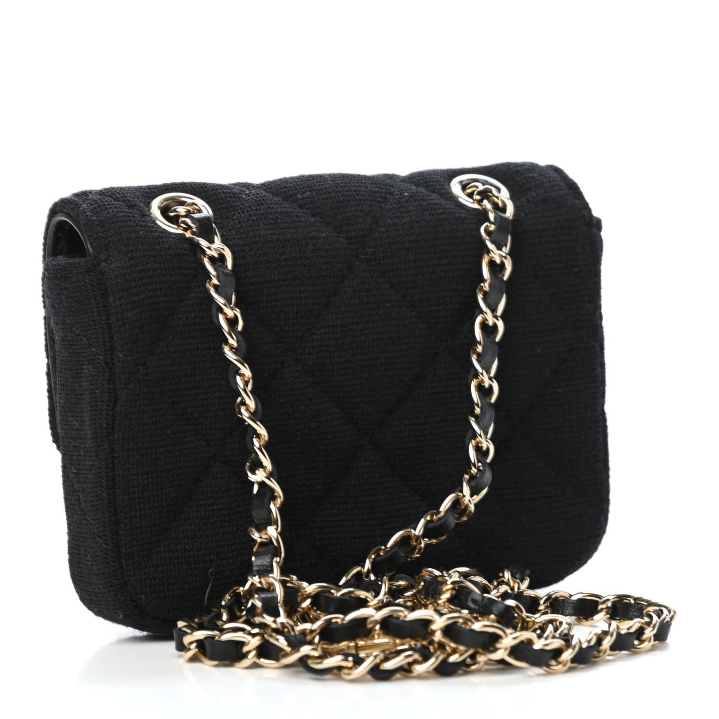 Jersey Quilted Flap Chain Waist Bag Black