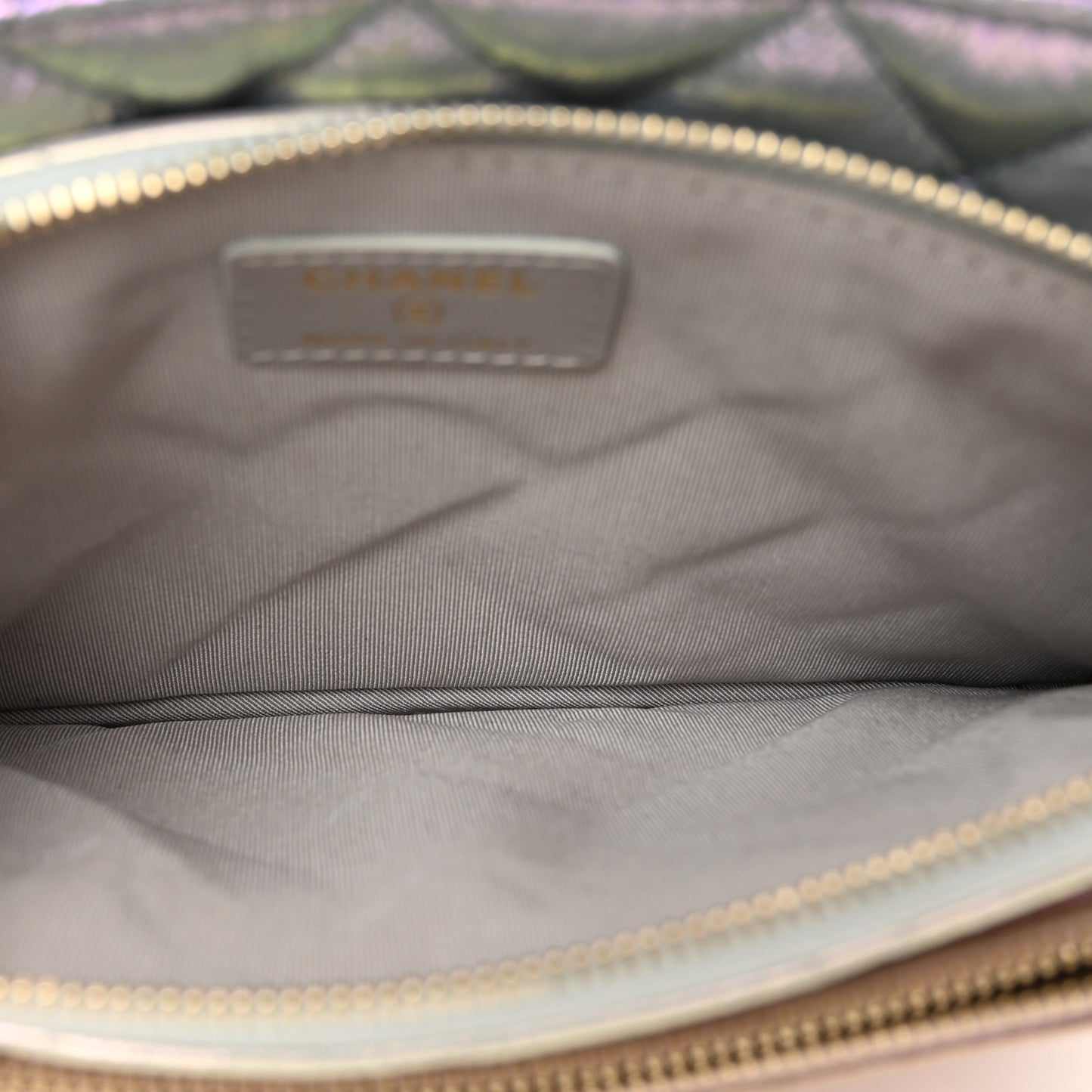 Iridescent Crumpled Calfskin Trio Cosmetic Case Blue Pink Ivory