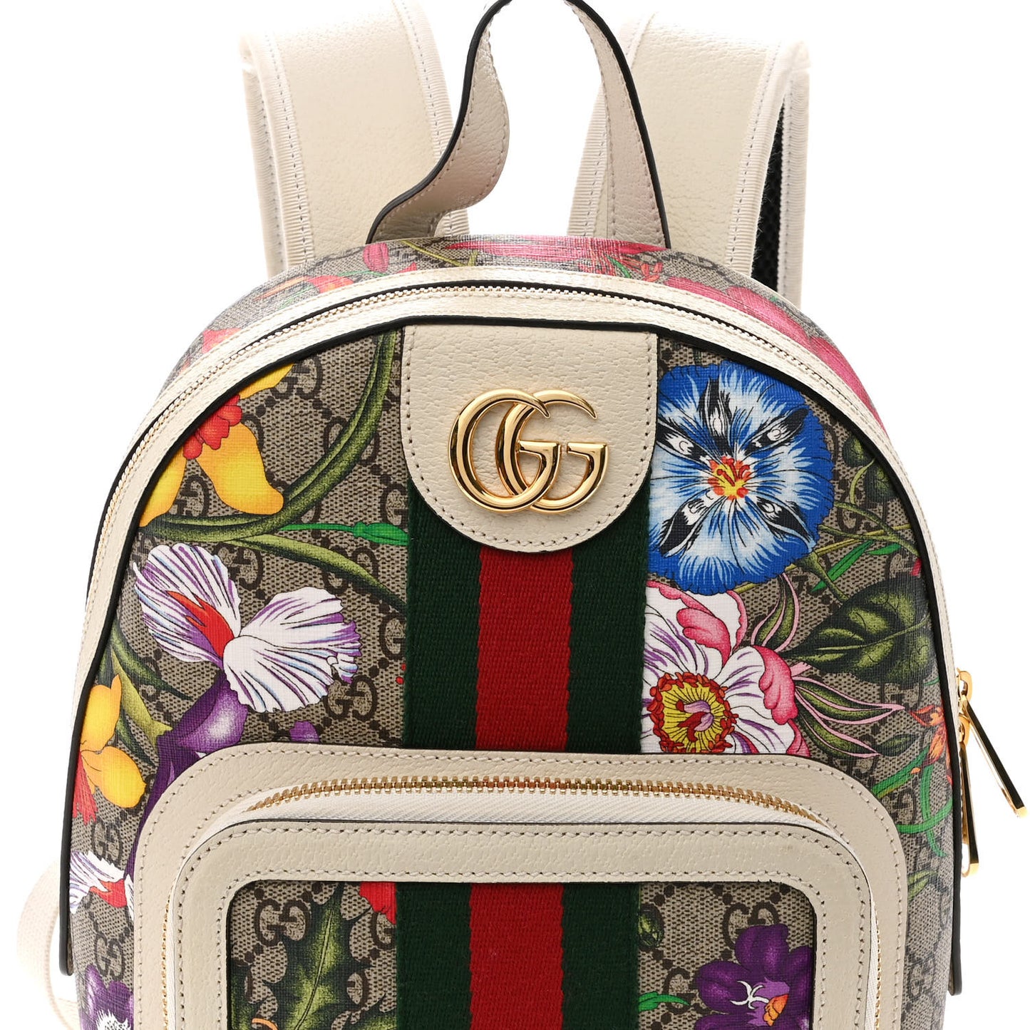 GG Supreme Monogram Flora Web Small Ophidia Day Backpack White