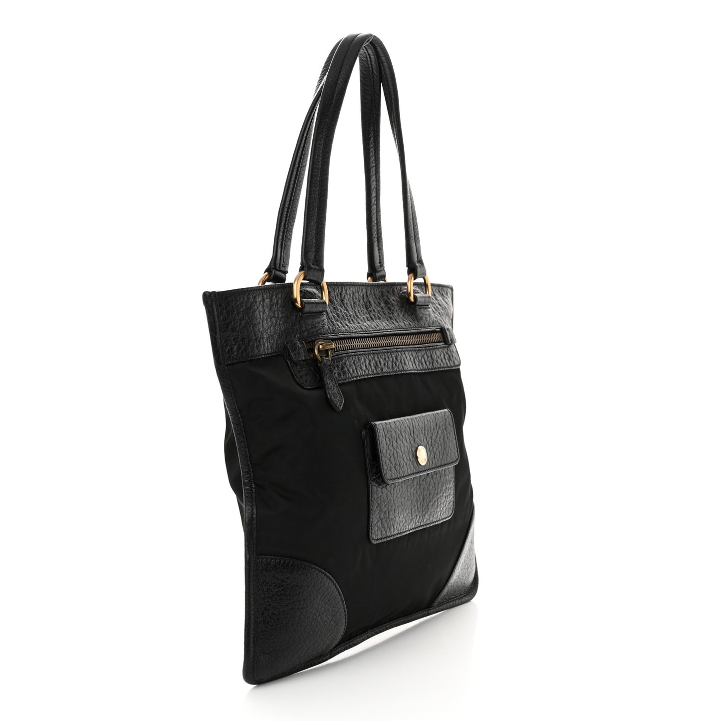 Tessuto Nylon Vitello Daino Flat Shoulder Bag Black