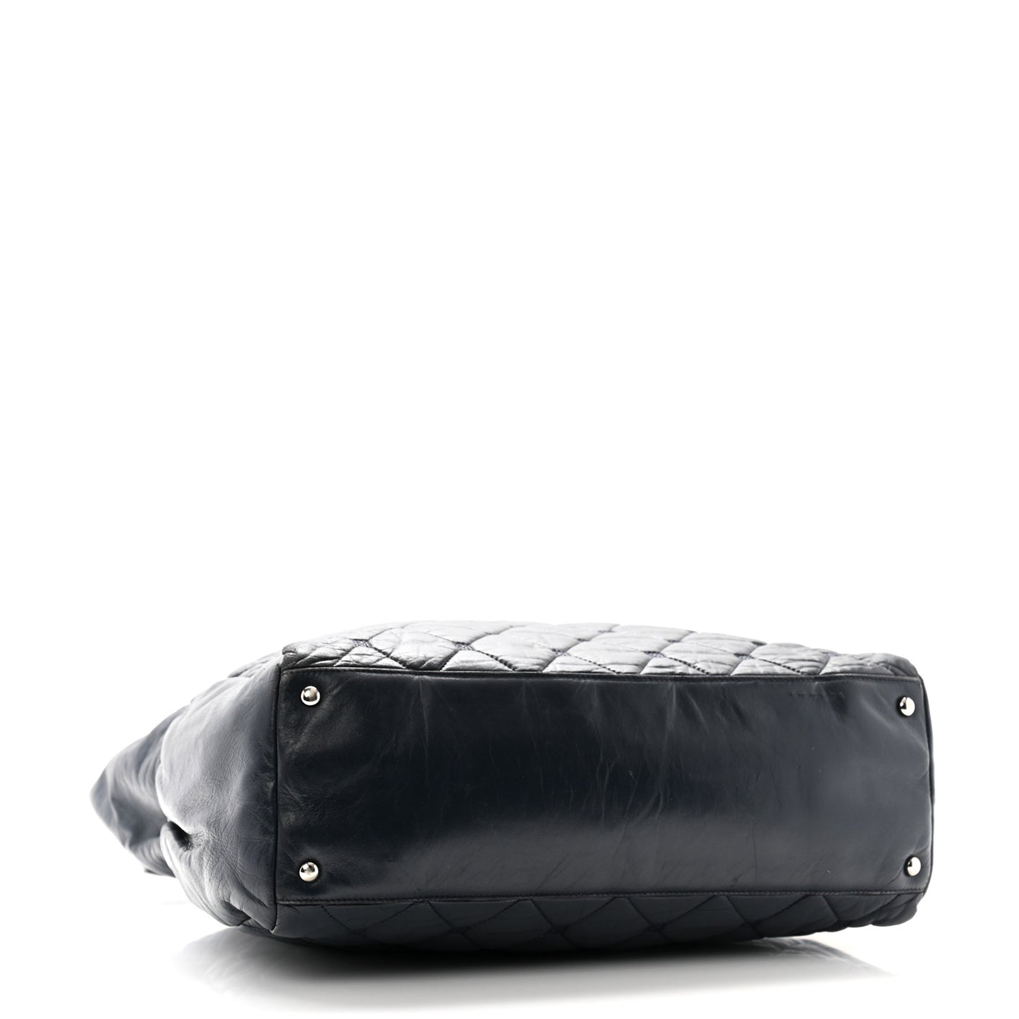 Lambskin Quilted Hidden Chain Tote Navy