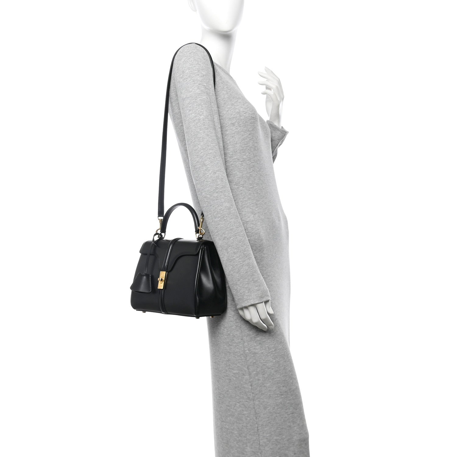 Celine Satinated Calfskin Small 16 Top Handle Bag Black 2 of 12