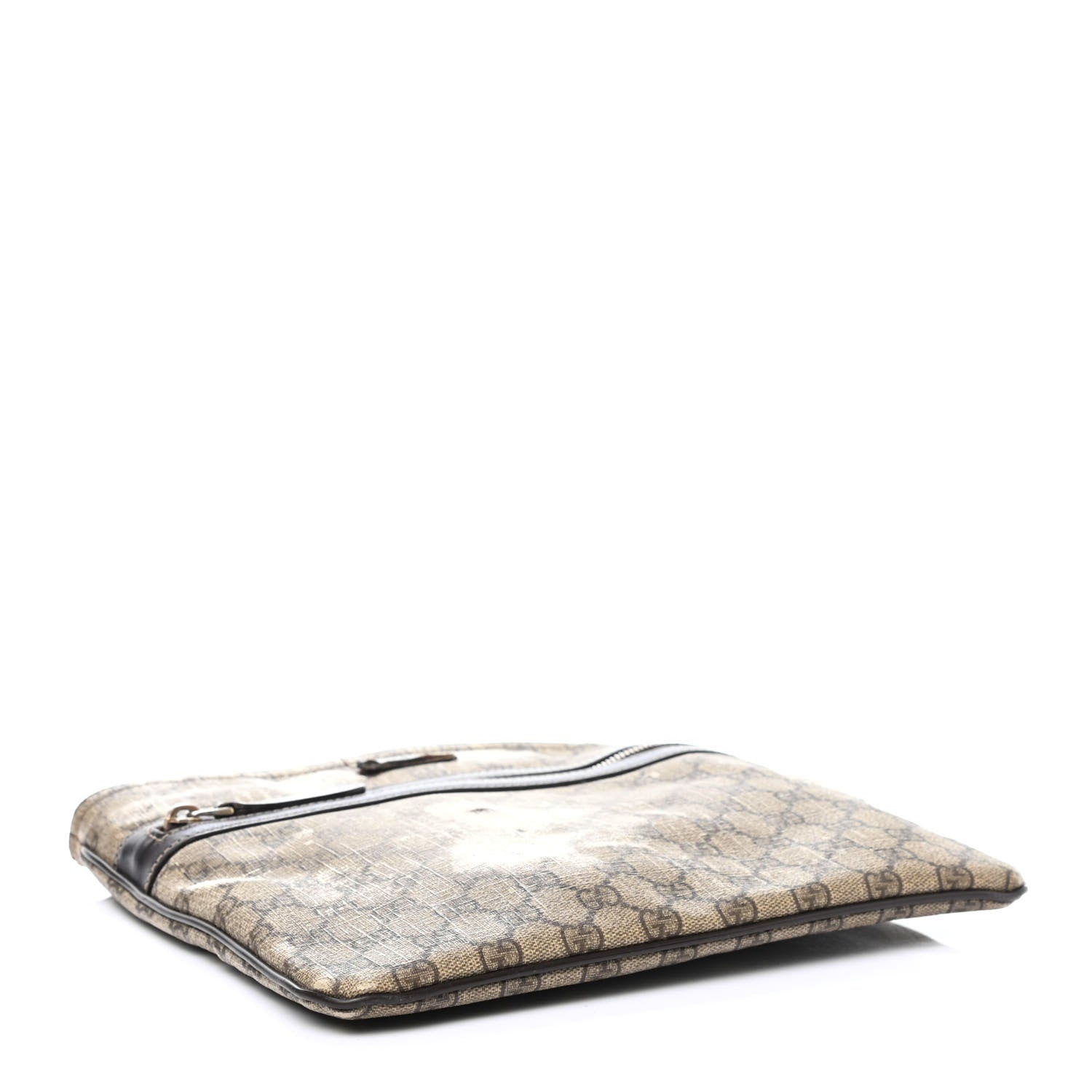 Gucci GG Supreme Monogram Selleria Calfskin Small Flat Side Zip Messenger Bag Beige Ebony Cocoa Dark Chocolate 3 of 4
