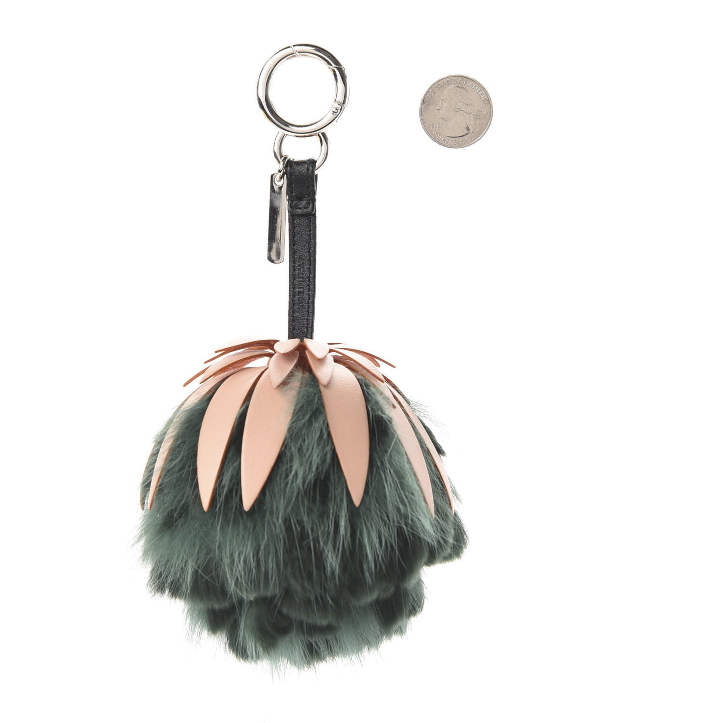 Fox Rabbit Fur Nappa Pineapple Bag Charm Verde Scuro Baby Pink Multicolor