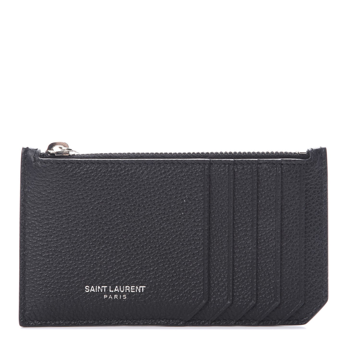 Grained Calfskin 5 Fragments Zip Pouch Card Holder Black