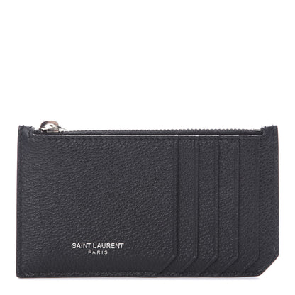 Saint Laurent Grained Calfskin 5 Fragments Zip Pouch Card Holder Black 1 of 8