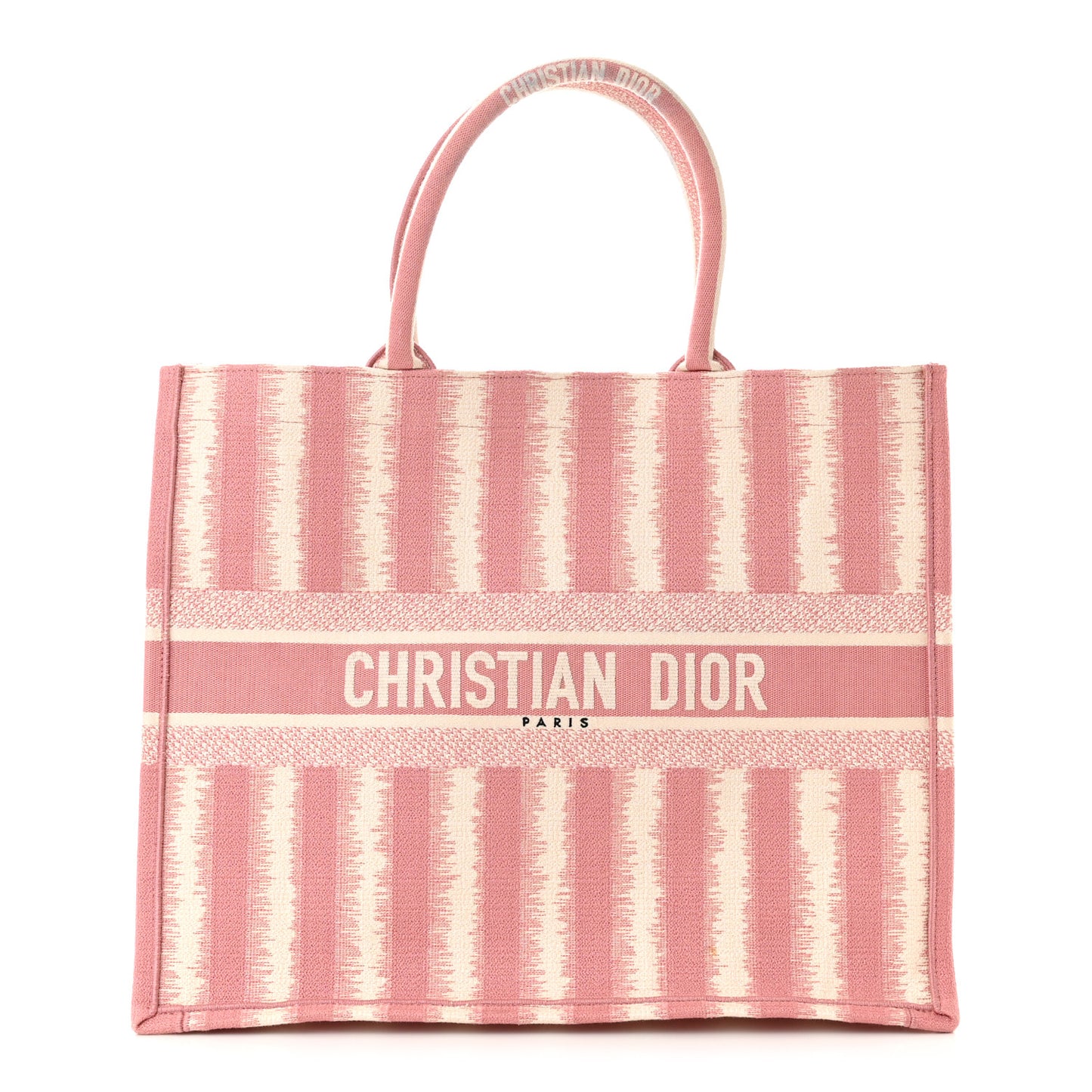 Canvas Embroidered Large Striped Book Tote Pink