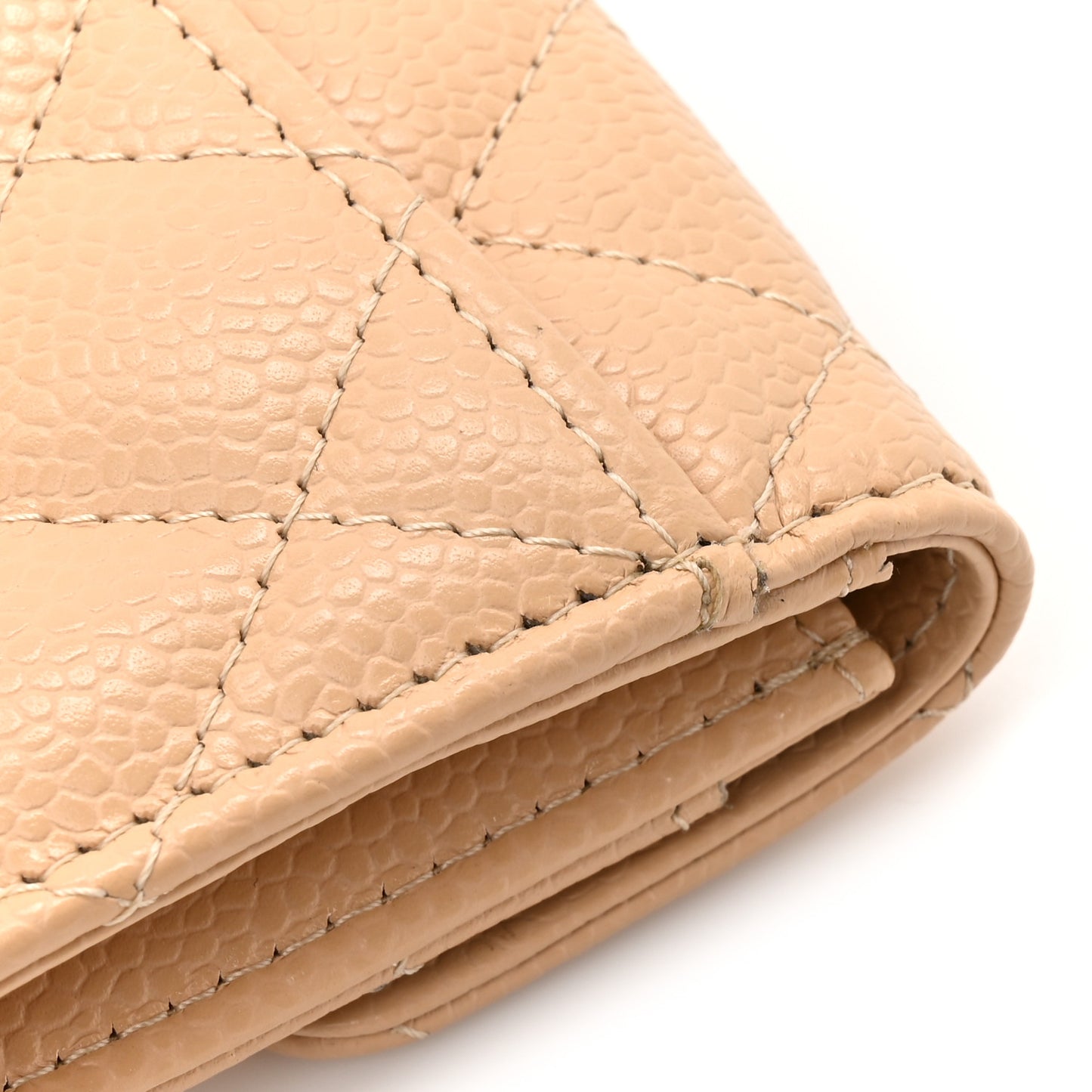 Caviar Quilted Flap Card Holder Wallet Beige