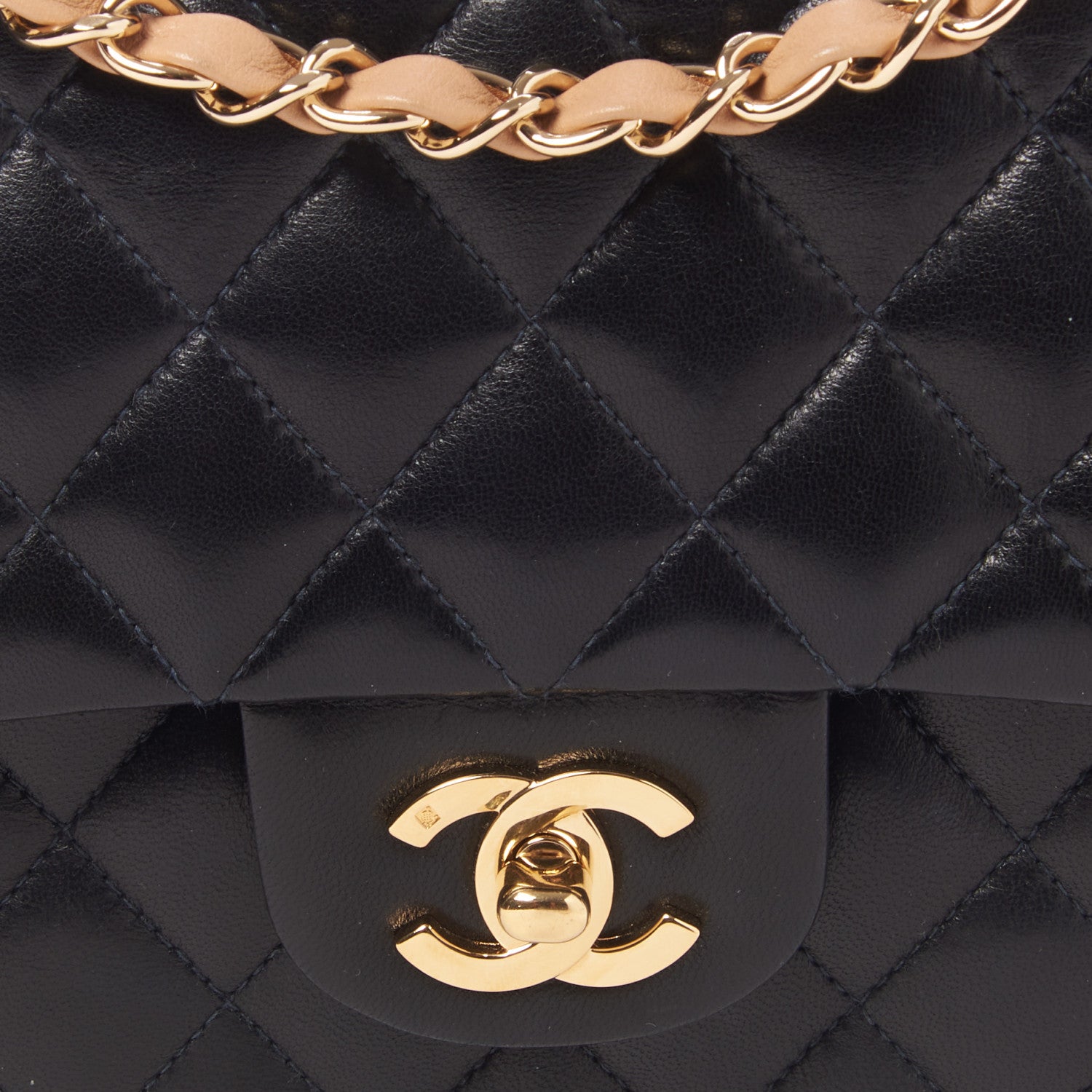 Chanel Lambskin Quilted Medium Double Flap Black Beige Flap 7 of 10