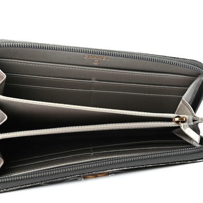 Chanel Cracked Metallic Calfskin Quilted Boy Long Zip Around Wallet Dark Silver 4 of 4