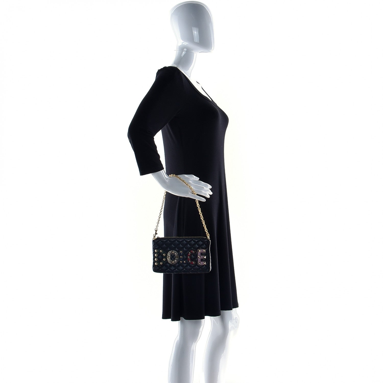 Dolce & Gabbana Lambskin Watersnake Embellished Lucia Crosssbody Bag Black 3 of 10