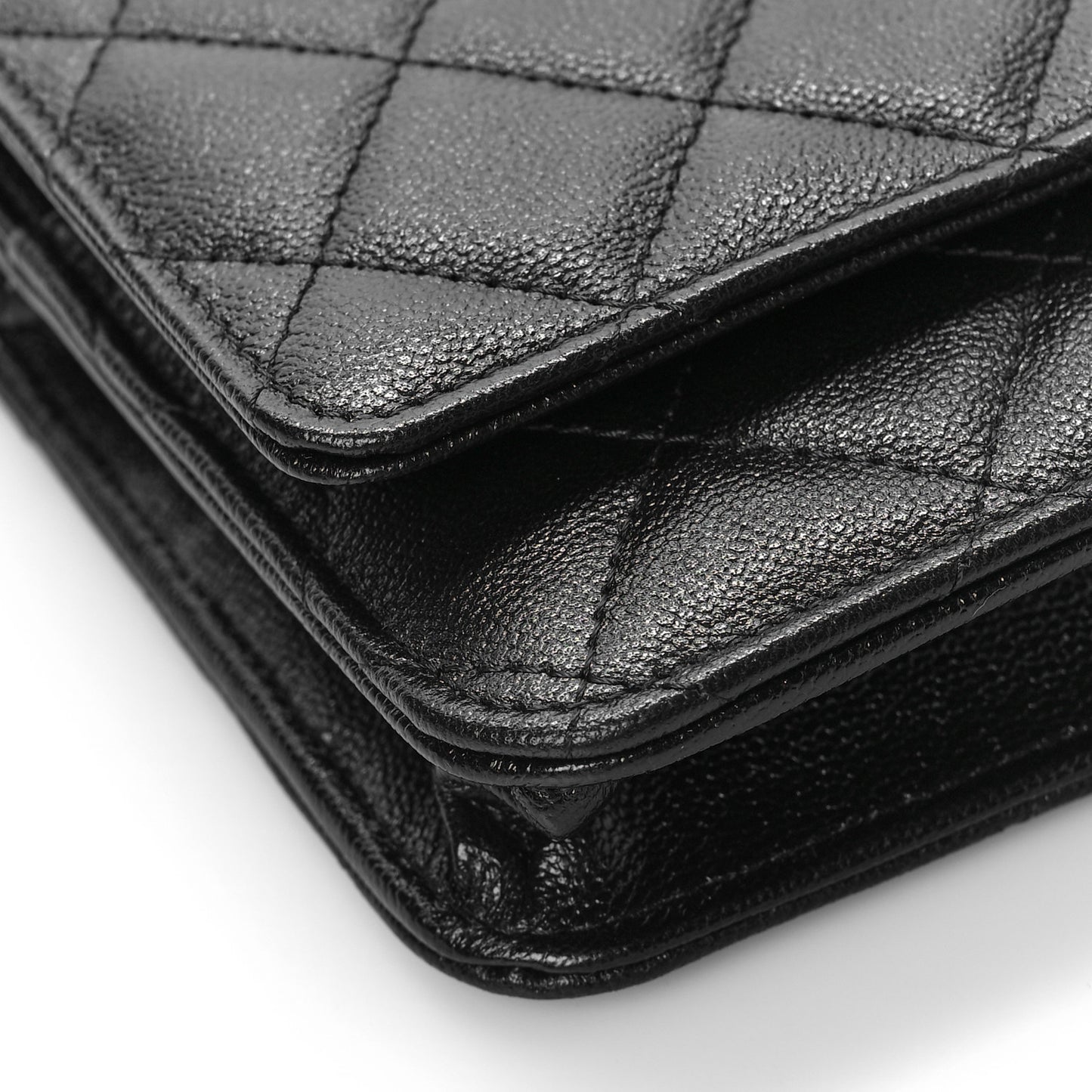 Caviar Quilted Studded CC Wallet on Chain WOC Black
