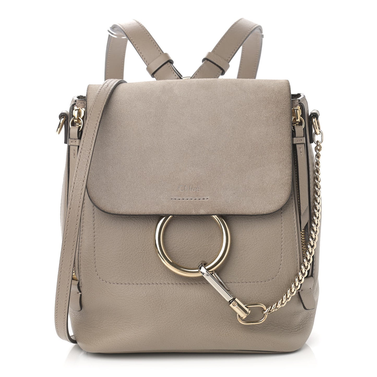 Suede Calfskin Small Faye Backpack Motty Grey