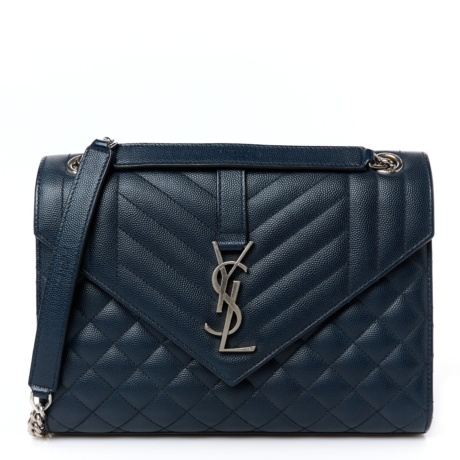 Saint Laurent Grain De Poudre Textured Mixed Matelasse Triquilt Medium Monogram Satchel Deep Marine 1 of 11