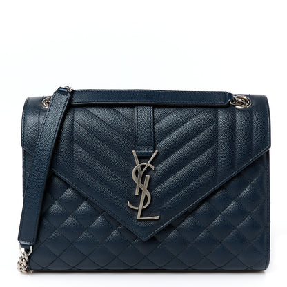 Saint Laurent Grain De Poudre Textured Mixed Matelasse Triquilt Medium Monogram Satchel Deep Marine 1 of 11
