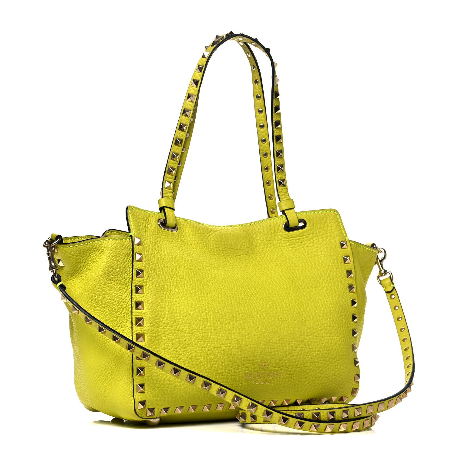Valentino Garavani Grained Calfskin Small Rockstud Tote Yellow Fluo 3 of 9