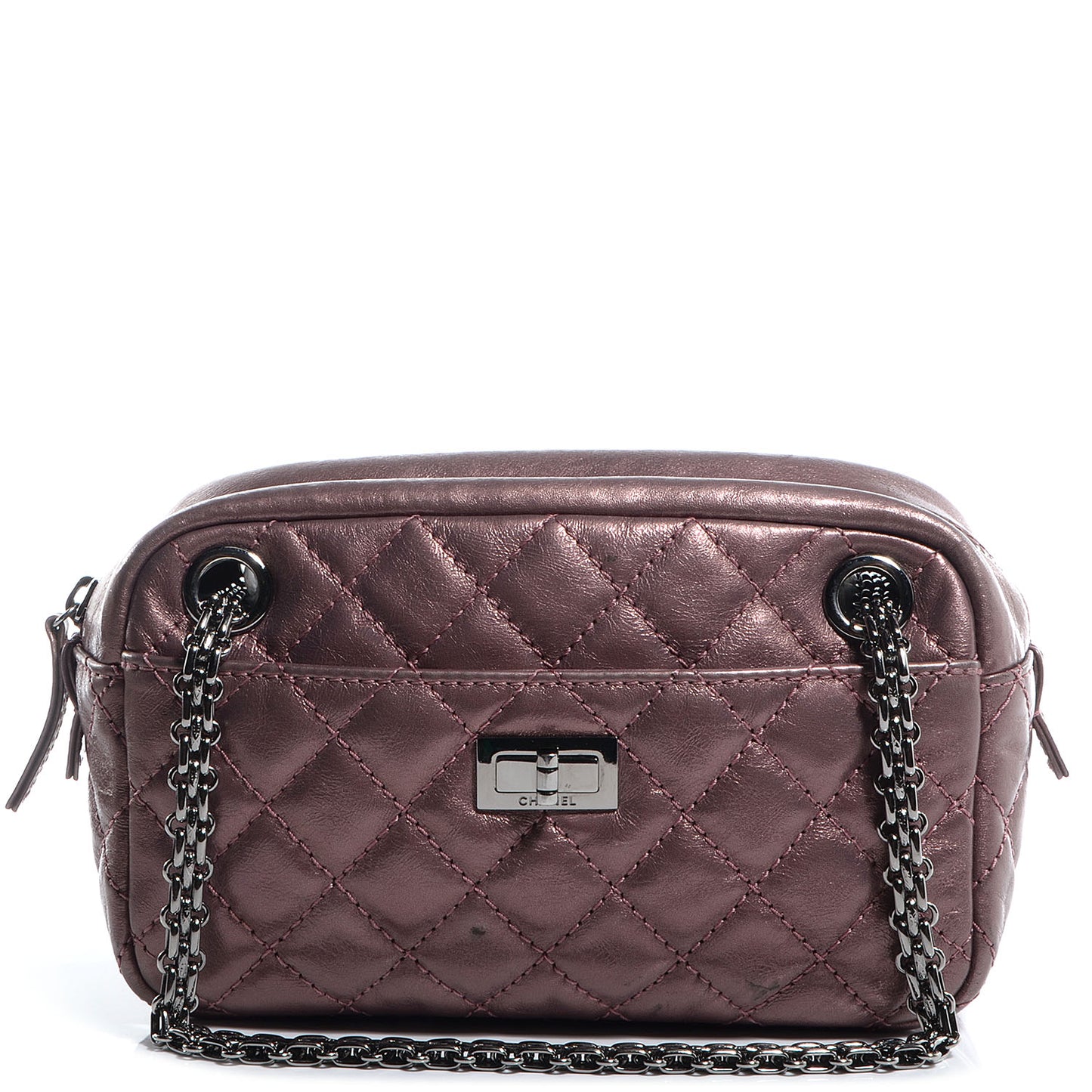 Metallic Aged Calfskin Quilted Small Reissue Camera Case Rose Fonce