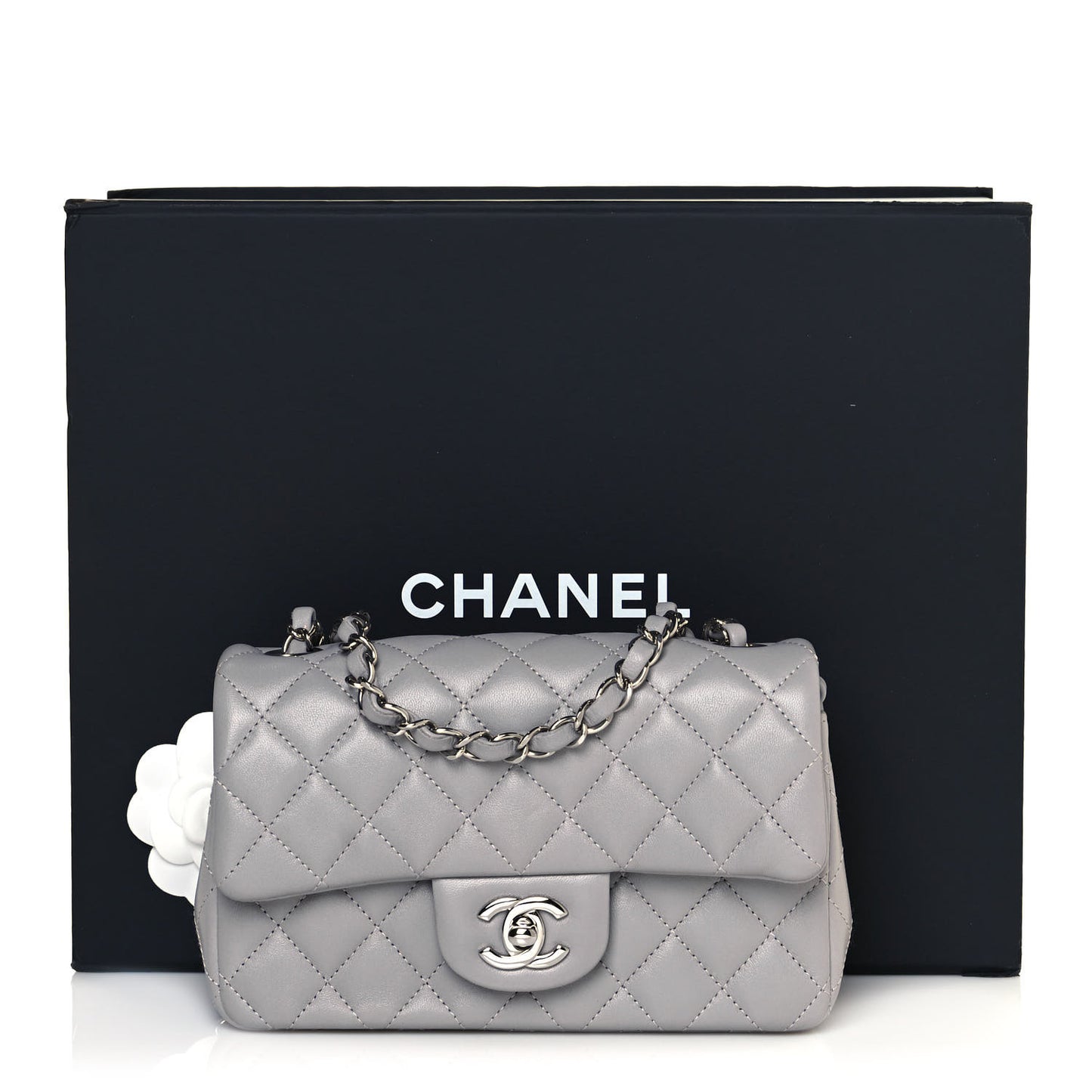 Lambskin Quilted Mini Rectangular Flap Grey