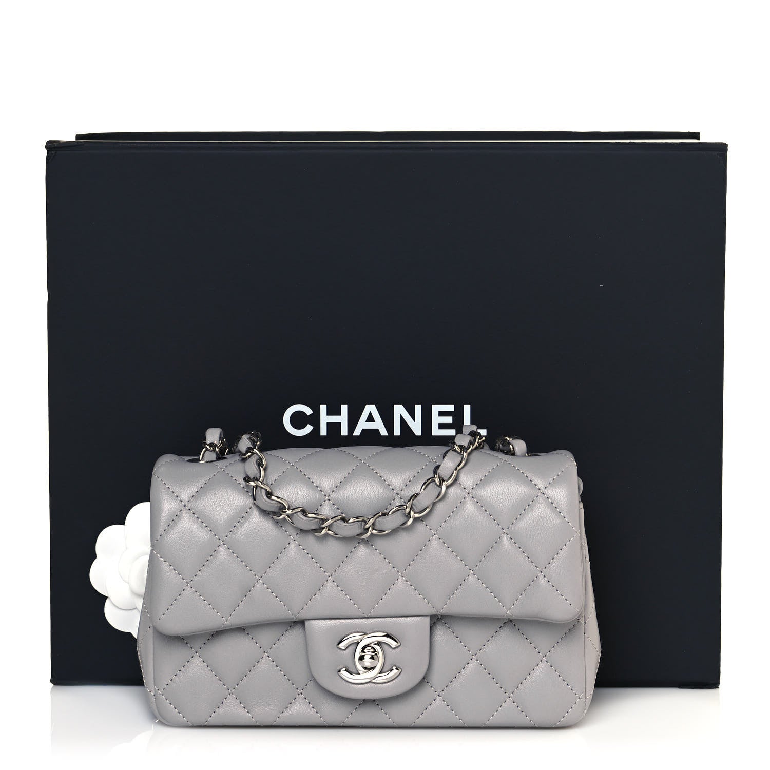 Chanel Lambskin Quilted Mini Rectangular Flap Grey 11 of 11