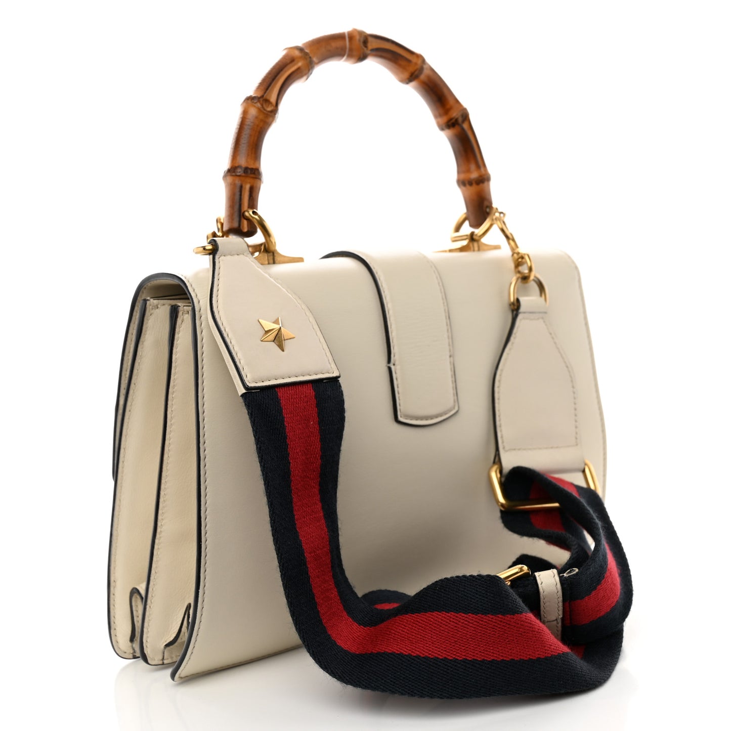 Calfskin Bamboo Web Medium Dionysus Top Handle Bag White Blue Hibiscus Red