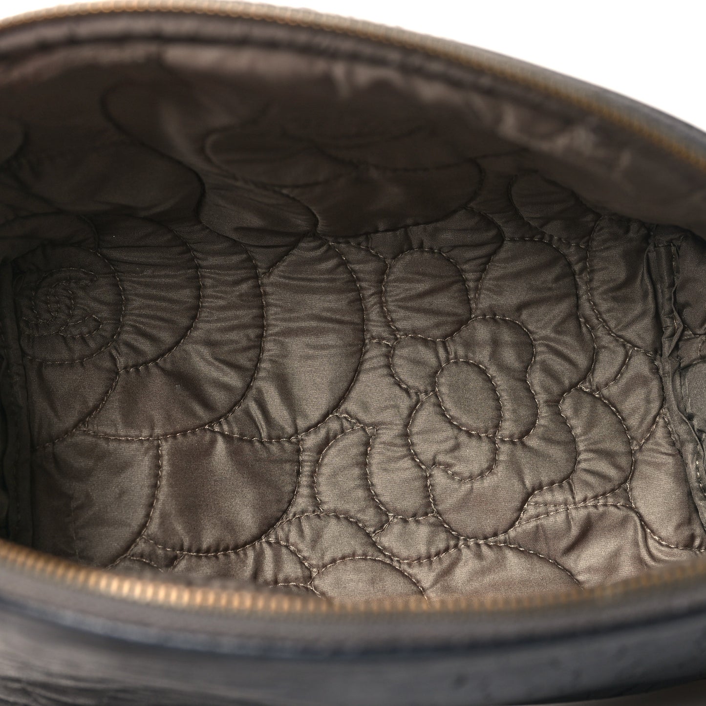 Goatskin Camellia Embossed Cosmetic Case Grey