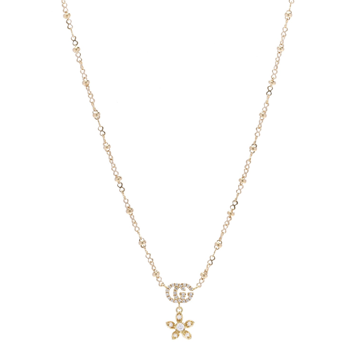 Gucci 18K Yellow Gold Diamond Flora Necklace 1 of 7