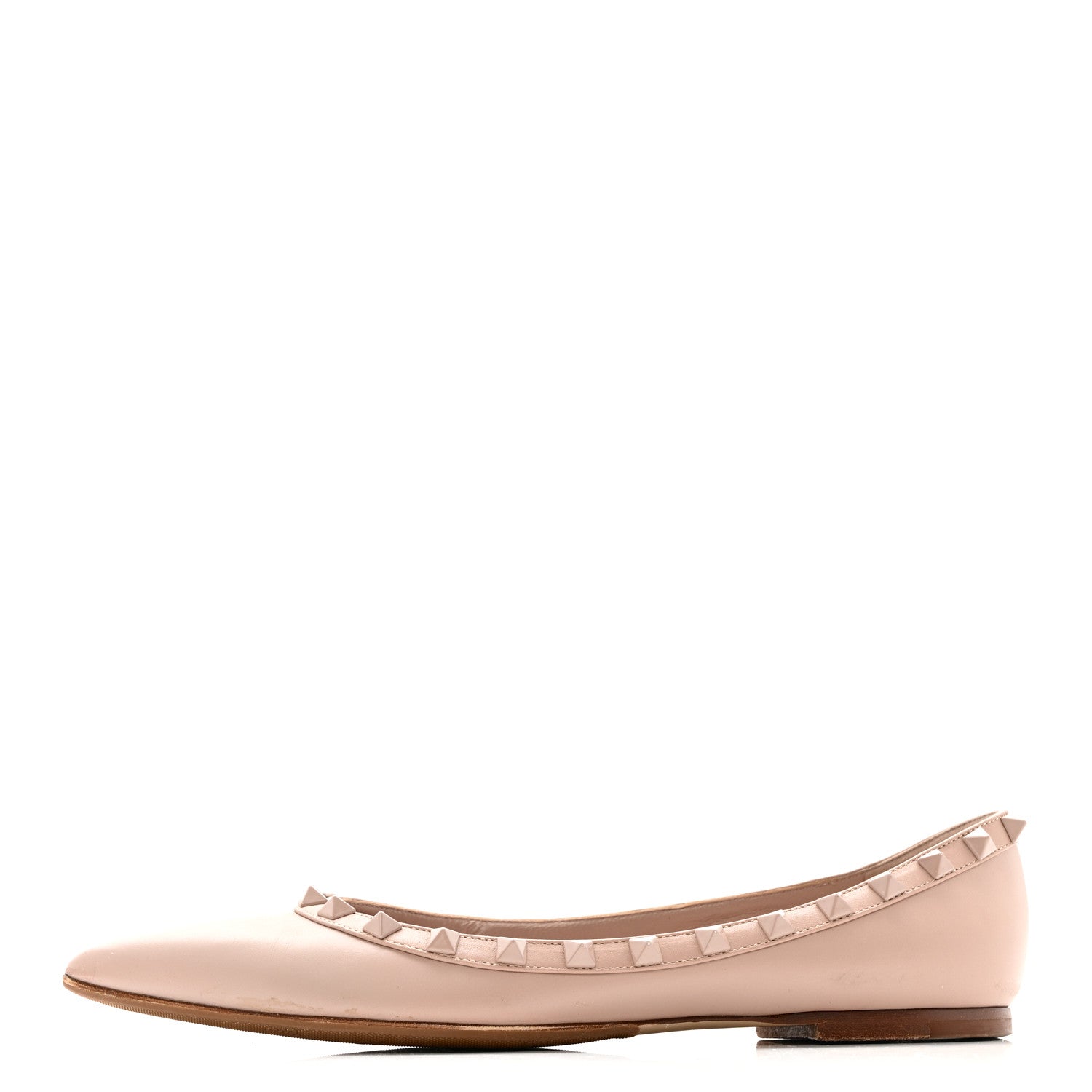 Valentino Garavani Calfskin Lacquered Monochrome Rockstud Ballerina Flats 38 Poudre 2 of 26