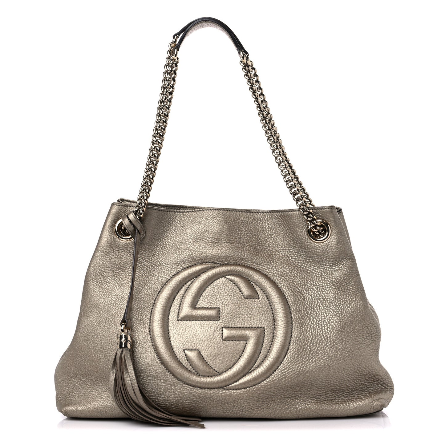 Metallic Pebbled Calfskin Medium Soho Chain Shoulder Bag Golden Beige