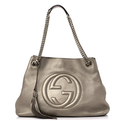 Gucci Metallic Pebbled Calfskin Medium Soho Chain Shoulder Bag Golden Beige 1 of 11