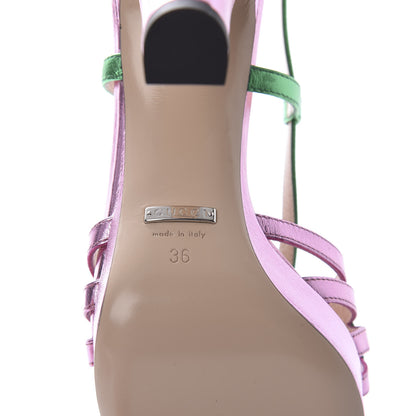 Gucci Metallic Nappa Crystal Zephyra Slingback Platform High Heel Sandals 36 Rosa Jasmine Green 6 of 7