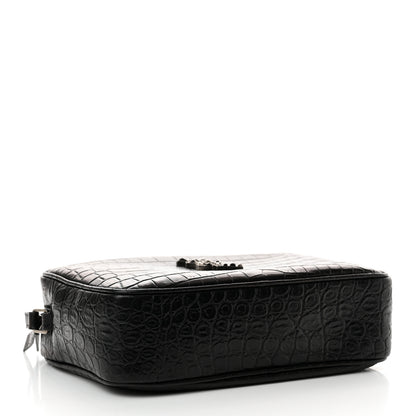 Saint Laurent Calfskin Crocodile Embossed Monogram Lou Camera Bag Black 4 of 18