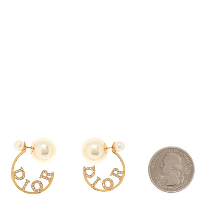Christian Dior Metal Pearl Crystal Logo Tribales Earrings Gold 2 of 5