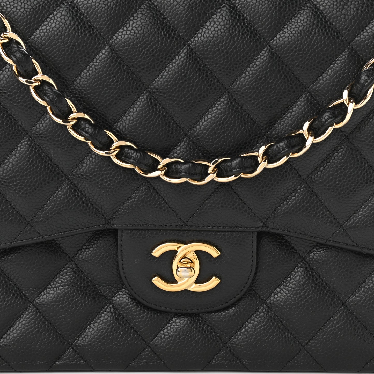 Caviar Quilted Jumbo Double Flap Black