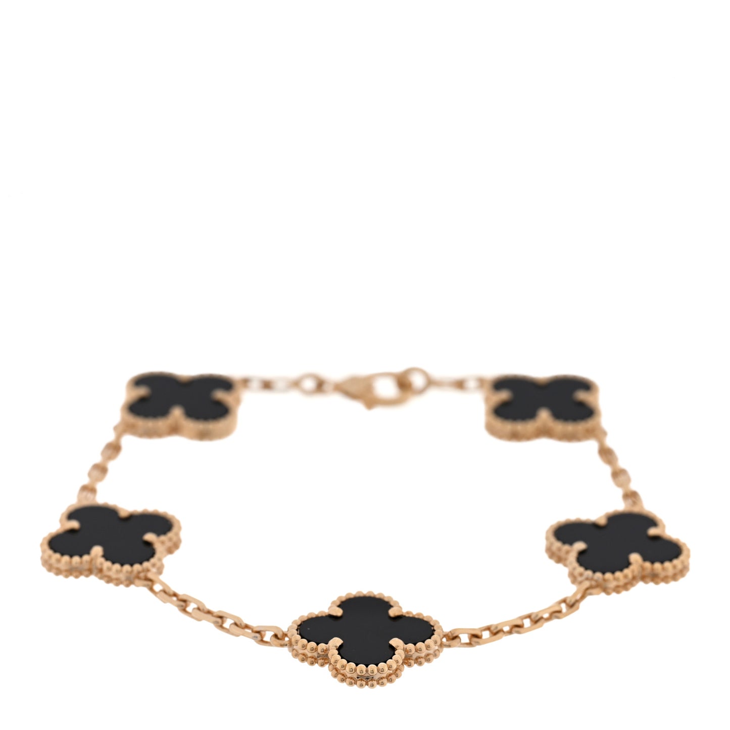 18K Yellow Gold Black Onyx 5 Motifs Vintage Alhambra Bracelet