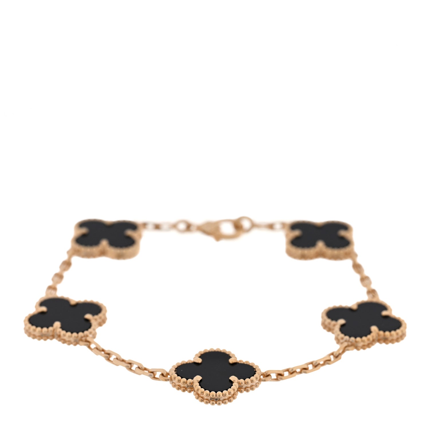 Van Cleef & Arpels 18K Yellow Gold Black Onyx 5 Motifs Vintage Alhambra Bracelet 1 of 4