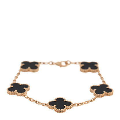 Van Cleef & Arpels 18K Yellow Gold Black Onyx 5 Motifs Vintage Alhambra Bracelet 1 of 4