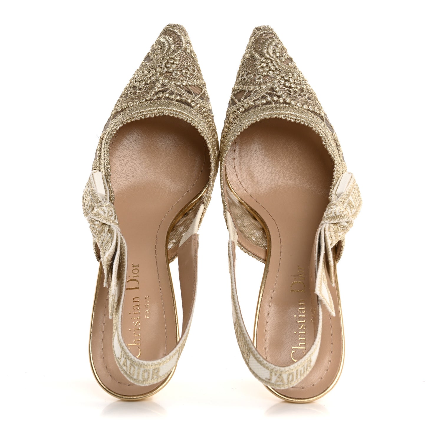 Macrame Lurex Embroidered J'adior Slingback 65mm Pumps 36.5 Pale Gold