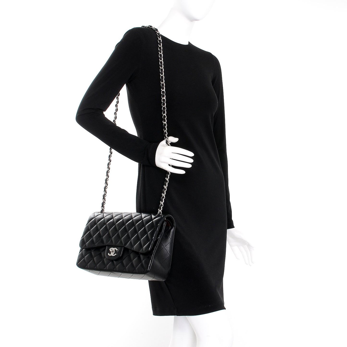 Lambskin Quilted Jumbo Double Flap Black