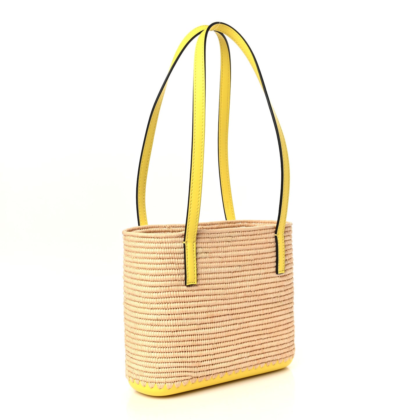 Raffia Square Mini Anagram Basket Tote Bag Natural Yellow