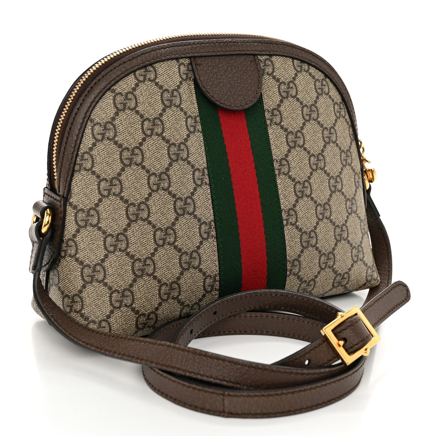 GG Supreme Monogram Textured Dollar Calfskin Web Small Ophidia Dome Shoulder Bag Beige Ebony New Acero