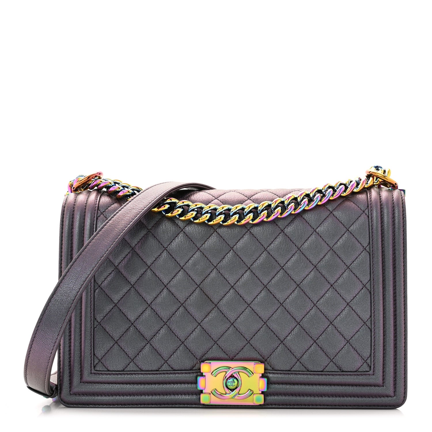 Chanel Iridescent Goatskin Quilted New Medium Boy Flap Purple 1 of 10