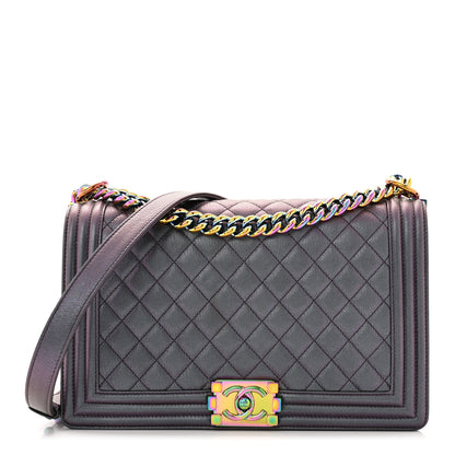 Chanel Iridescent Goatskin Quilted New Medium Boy Flap Purple 1 of 10