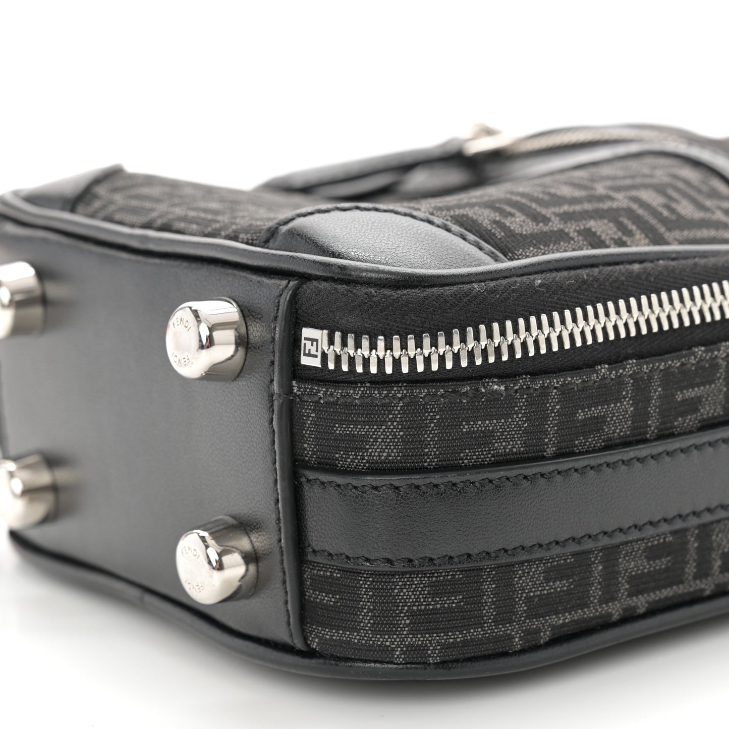 Recycled Fabric Jacquard Vitello Astro Micro FF Mini Trolley Bag Asfalto Black