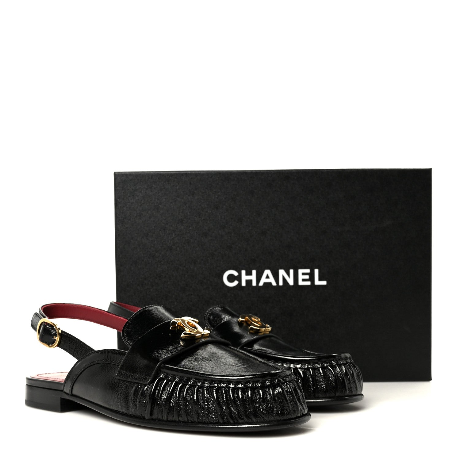 Chanel Crumpled Shiny Lambskin CC Slingback Mocassin 38.5 Black 11 of 11